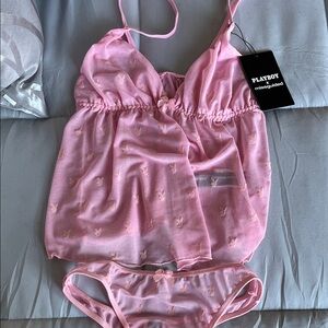 PLAYBOY Pink Sheer Chemise Set